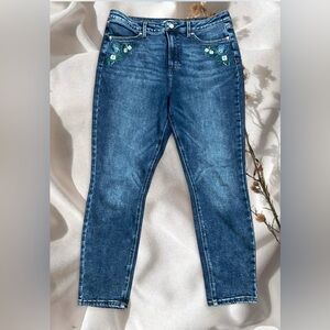 LC Lauren Conrad Blue Skinny Jeans with Embroidered Floral Accents